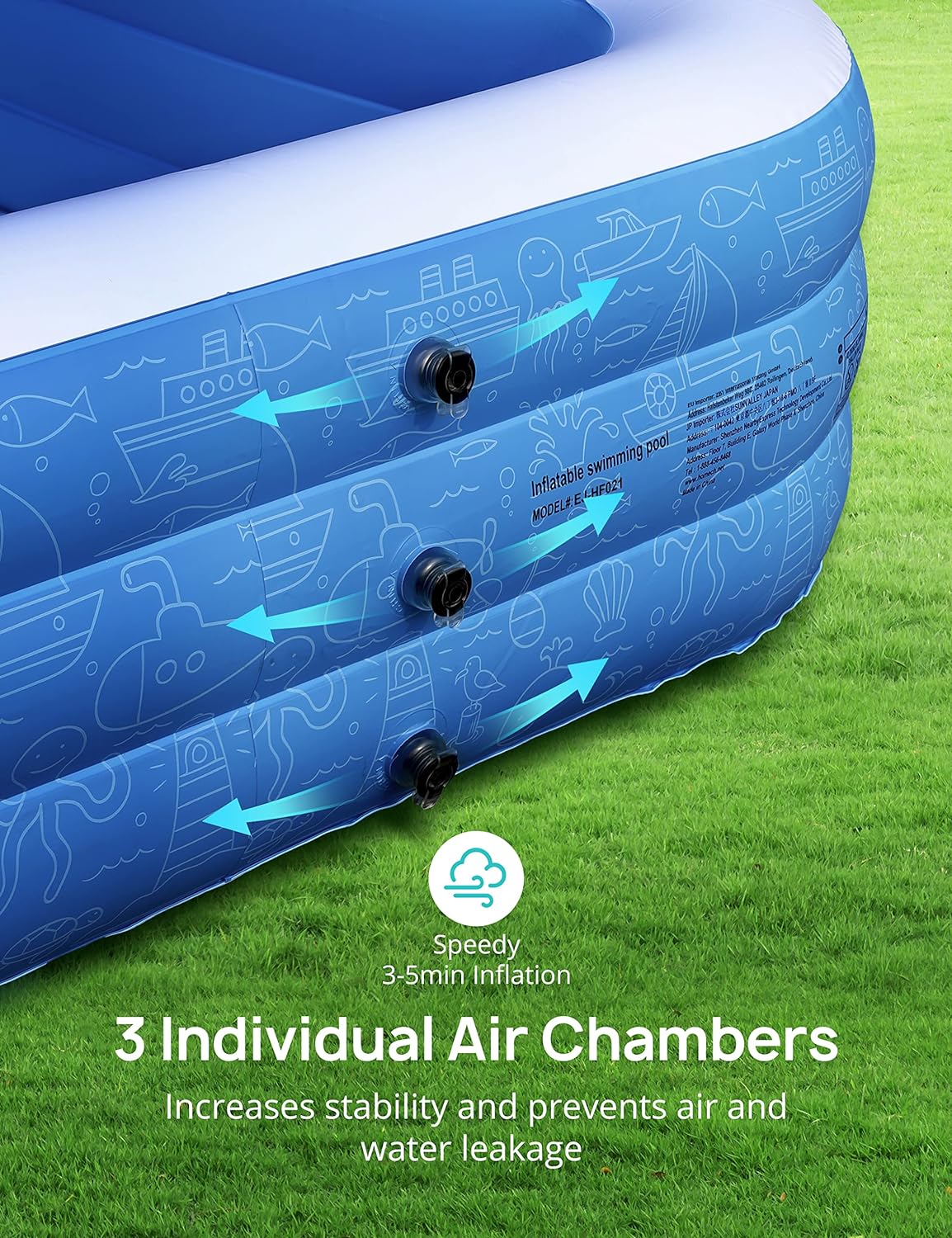 TaoTronics x Evajoy EJ-HF021 Inflatable Outdoor Family Large Swimming Pool, 119" x 72" x 20" - Image 3