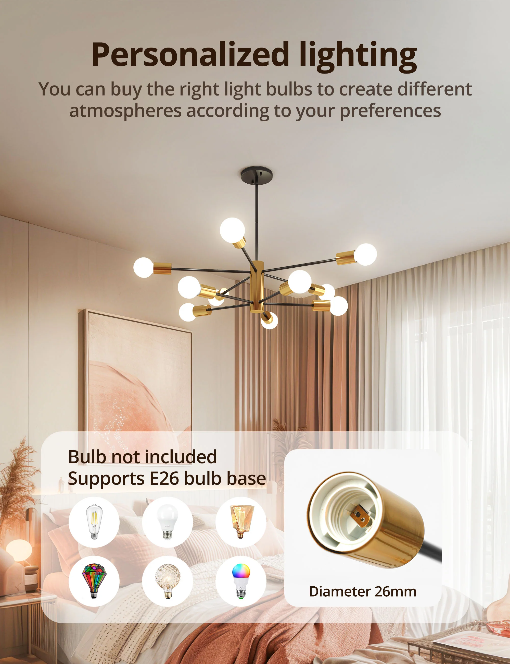 TaoTronics NB-CL010 10-Lights Modern Hanging Chandelier Lighting Plug-in Pendant Ceiling Light Fixtures - Image 5