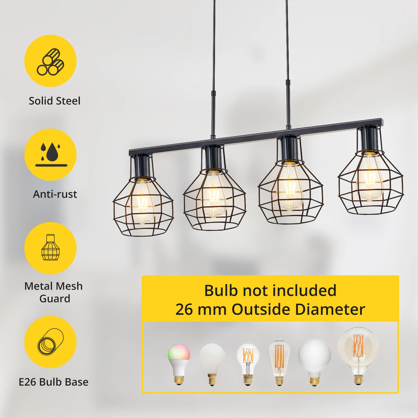 TaoTronics NB-CL008 4-Light Kitchen Island Lighting Adjustable Height Pendant Light Fixtures - Image 6