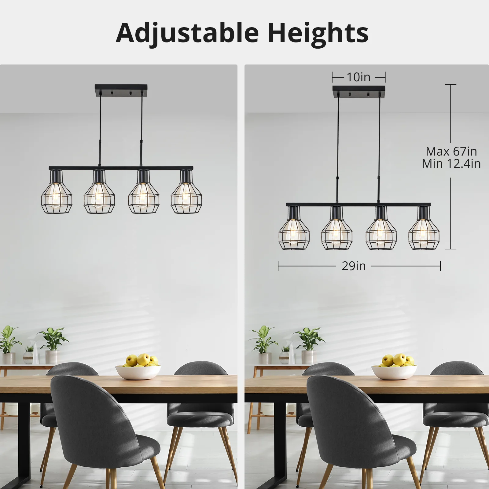 TaoTronics NB-CL008 4-Light Kitchen Island Lighting Adjustable Height Pendant Light Fixtures - Image 7