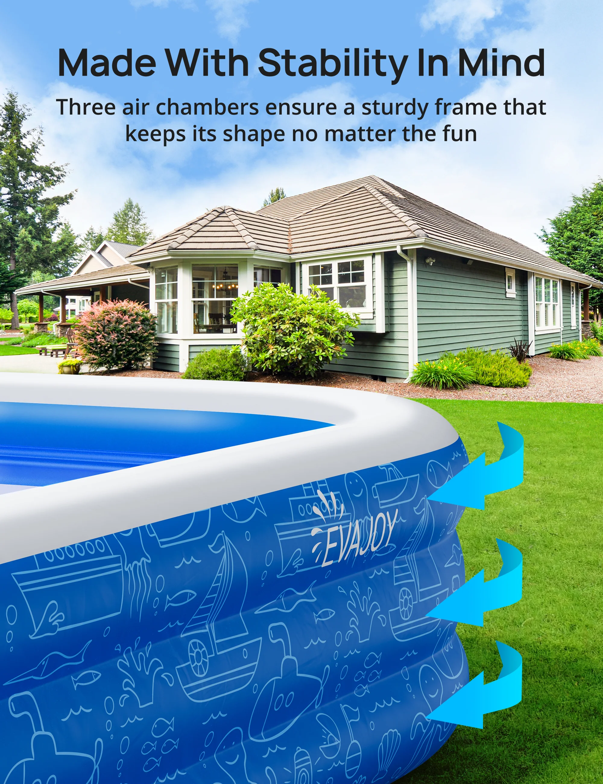 TaoTronics x Evajoy EJ-HF042 Large Inflatable Swimming Pool with Canopy, 150” x 70” x 20” Full-Sized Inflatable Pool - Image 4