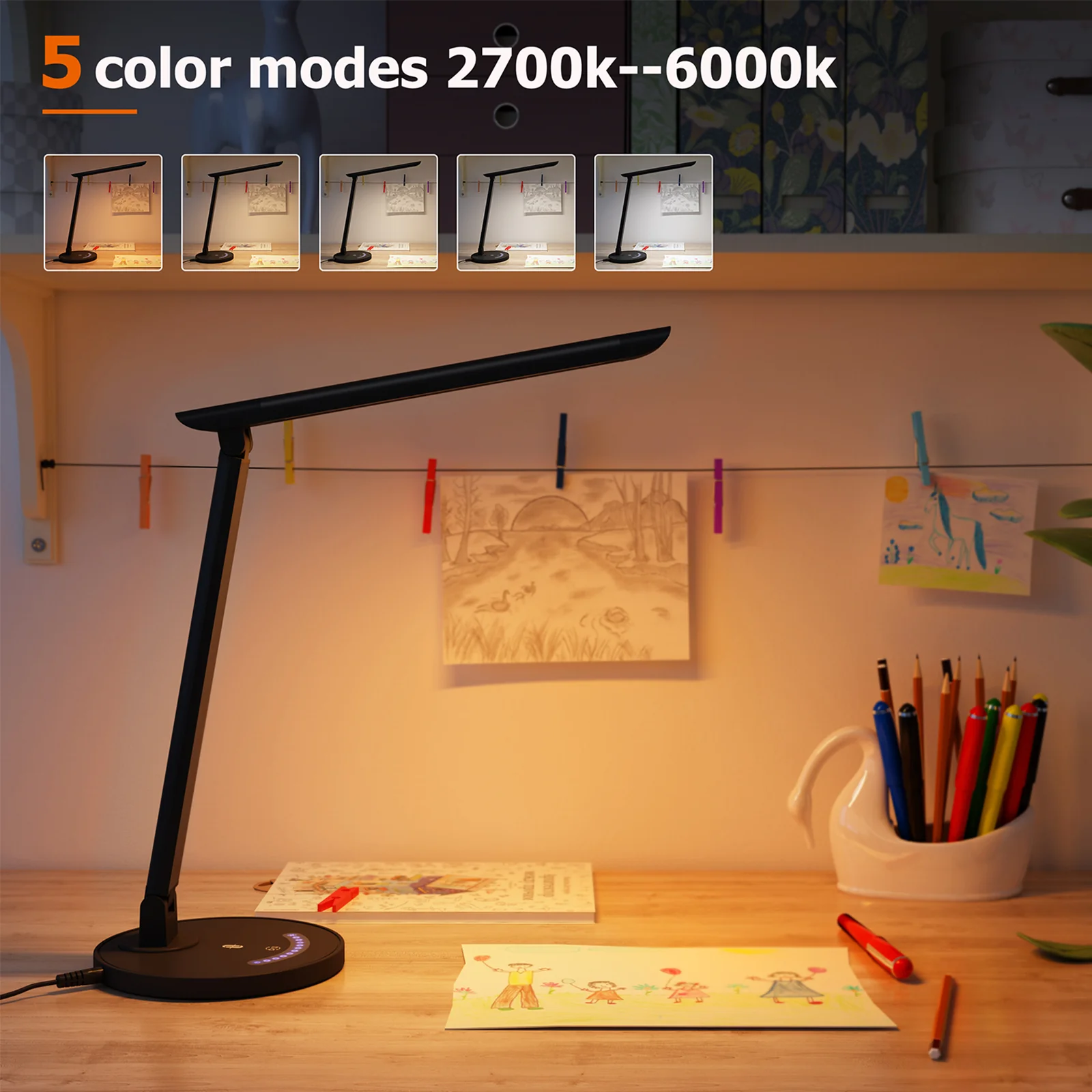 TaoTronics TT-DL13 LED Desk Lamp Office Table 35-Modes Lamps with Stable USB Charging Port & Touch Control - Image 3