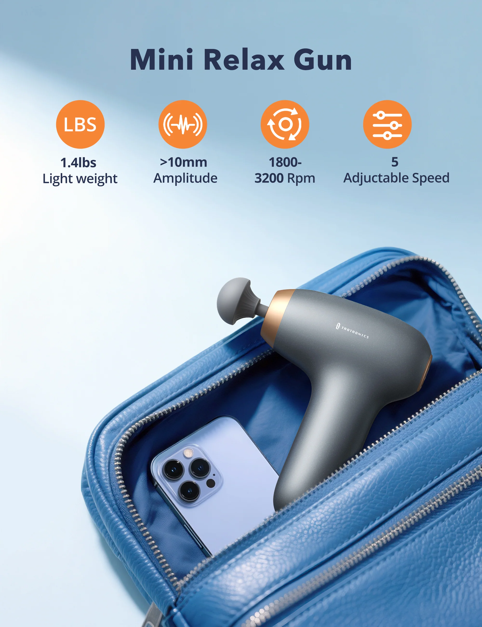 TaoTronics TT-PCA006 Massage Gun, Ergonomic Self-Care Mini Relax Massage Gun - Image 14