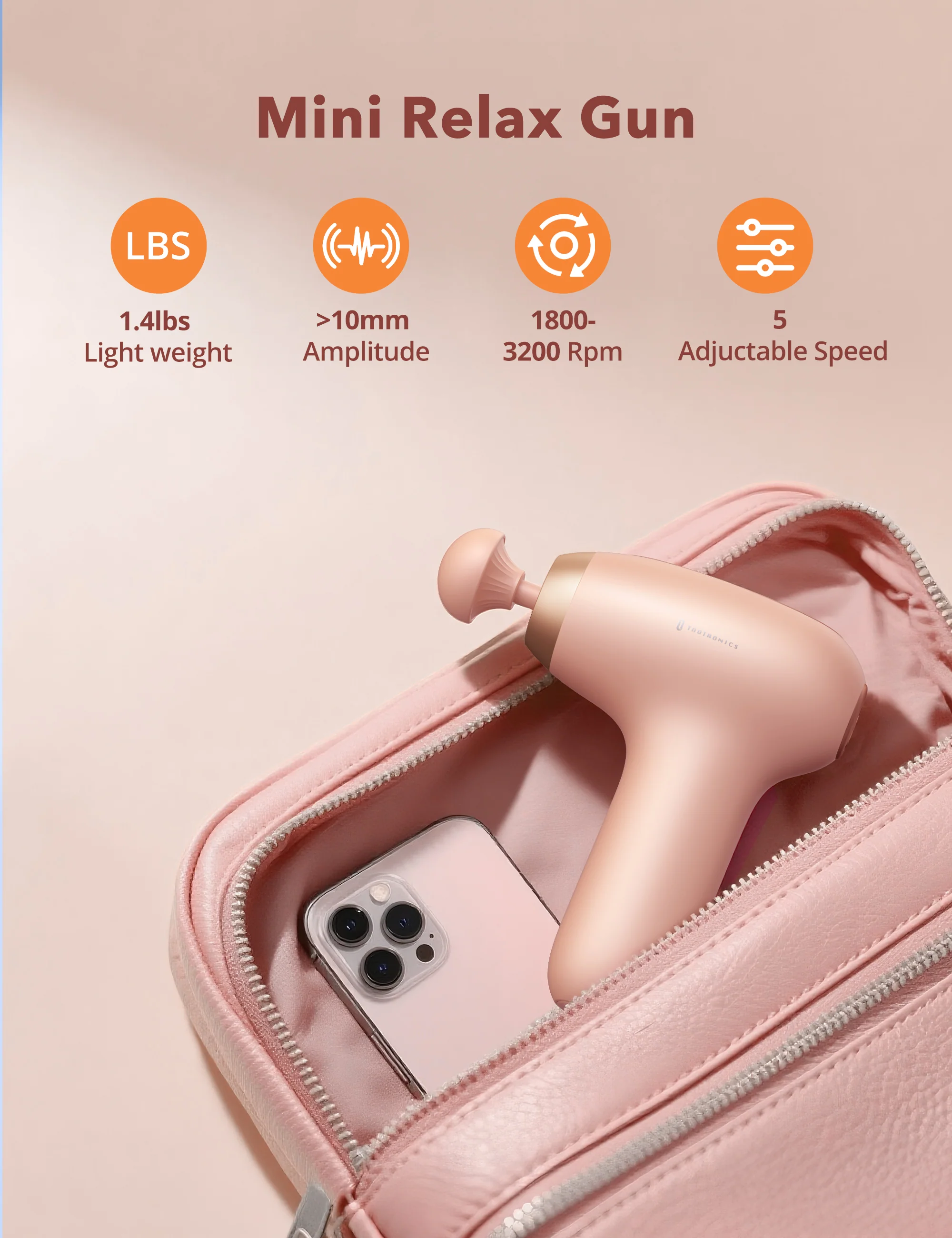TaoTronics TT-PCA006 Massage Gun, Ergonomic Self-Care Mini Relax Massage Gun - Image 3